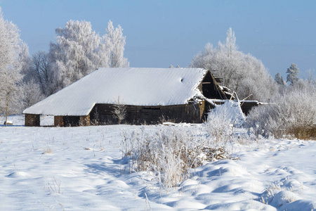 风景 寒冷的 国家 村庄 森林 美丽的 季节 建筑 冬天