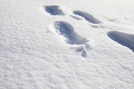 雪的质地。冬季降雨。雪路上的痕迹