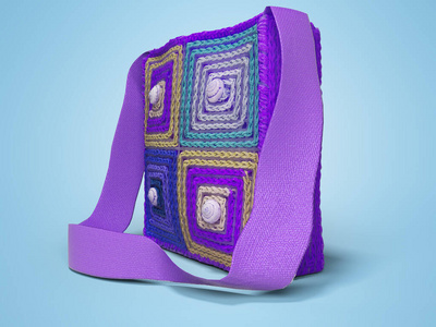 3D rendering purple knitted bag for teenager on blue background 