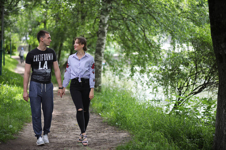 Beautiful young couple on a walk 