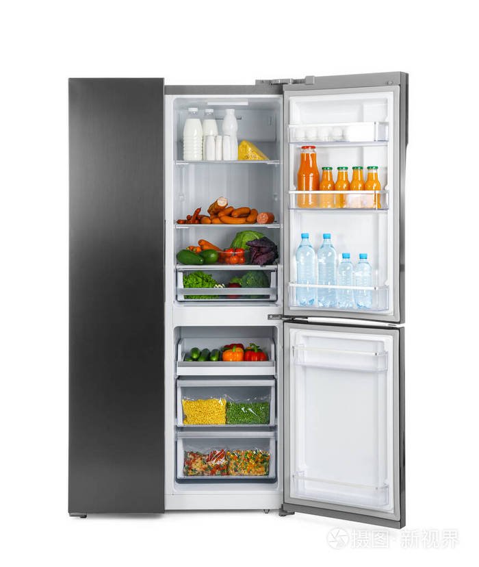 打开冰箱里面装着白色隔离产品