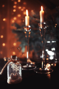 十二月 圣诞节 卡片 冬天 分支 火焰 庆祝 招呼 烛光