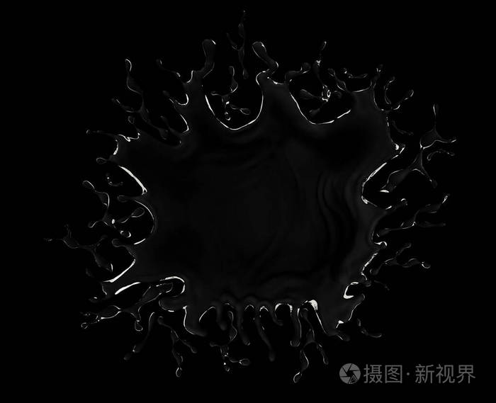黑色背景上独立的透明水花和水滴三维插图三维渲染