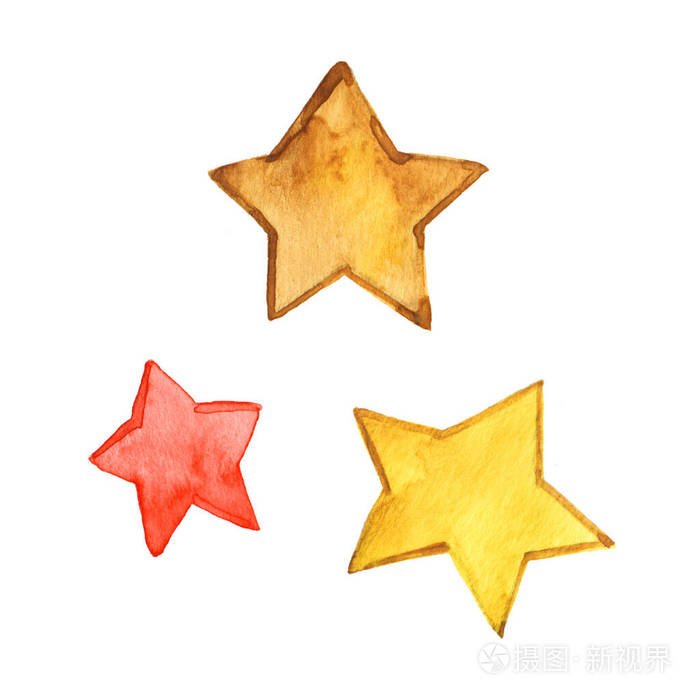 水彩星星元素集手绘插图孤立的白色背景