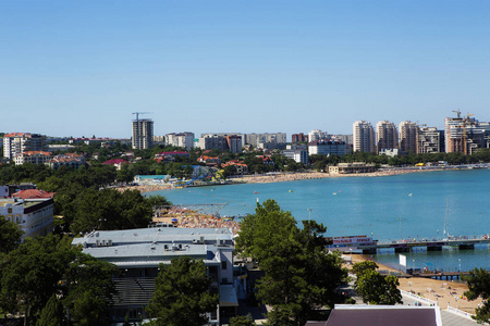 The Central beach of Gelendzhik resort with numerous sunbathers 