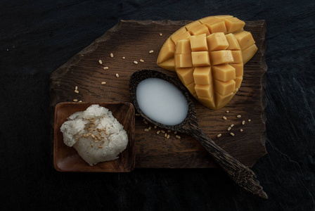 Fresh ripe mango Barracuda mango and sticky rice with coconut 