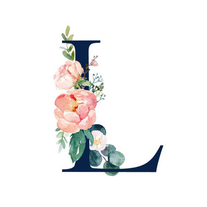 花卉字母-海军蓝色字母l,带花束组合照片