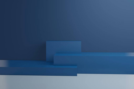 蓝色2020展台3D渲染背景墙，可用于横幅设计项目展示背景
