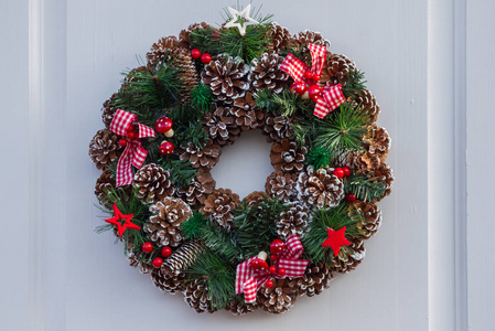 Christmas wreath with balls and ribbons 