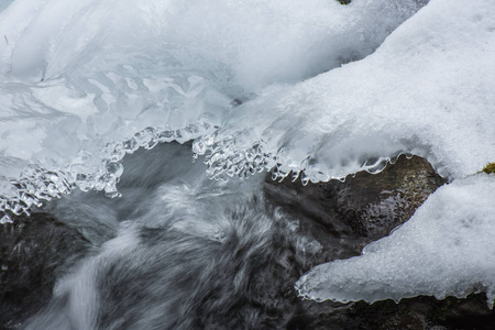 冰天雪地的溪水图片