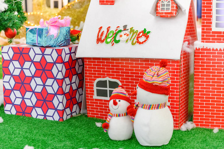 假日 雪人 招呼 房子 圣诞节 玩具 冬天 庆祝 季节