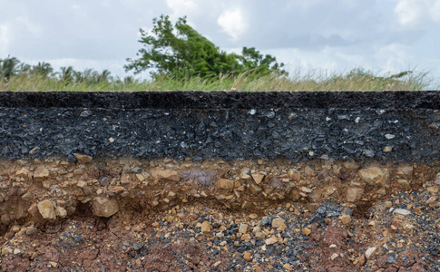 道路的土层和岩石层.照片