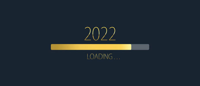 2022年新年快乐金装进度条孤立在黑暗背景下。