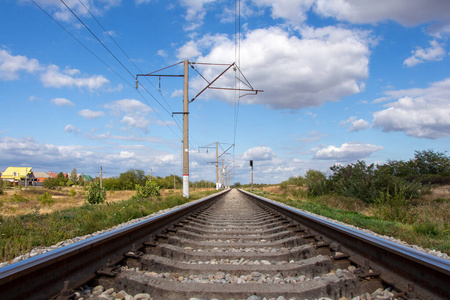 夏季风景背景下的铁路。