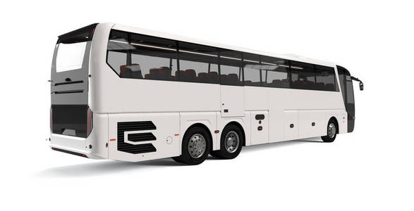 白色大旅游巴士背面直角视图照片