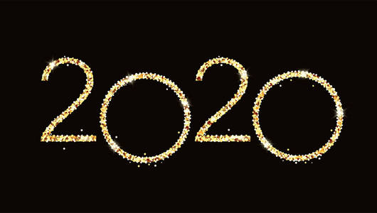 新的2020年快乐。优雅的金色文字。