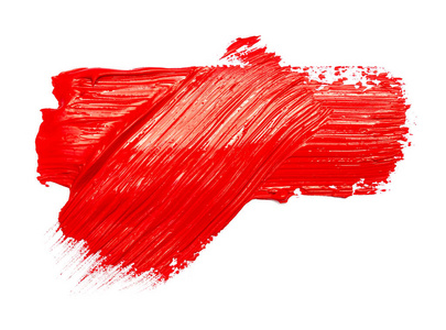 红色油漆笔触，亚克力绘画。孤立的。