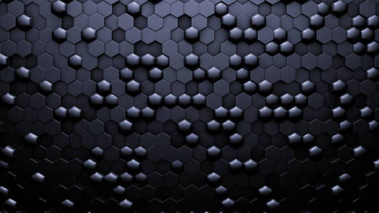 蓝黑色金属背景六边形。三维插图，三维渲染。