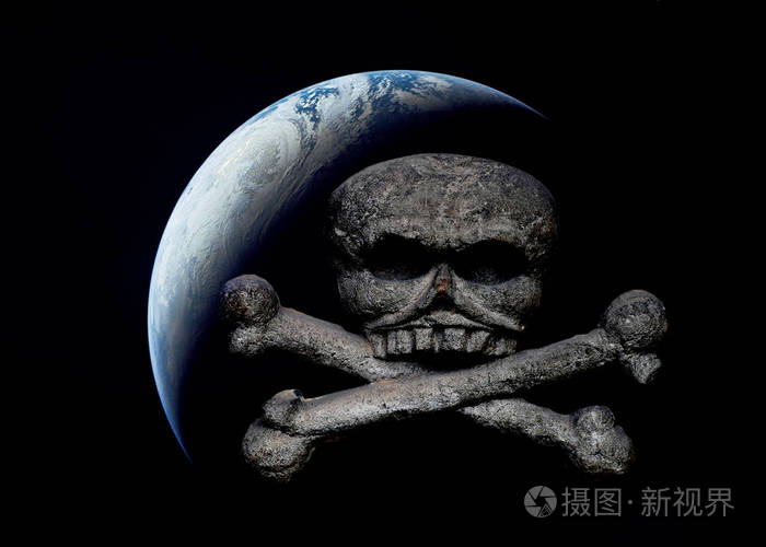 地球背景上的骷髅和交叉骨美国宇航局提供的元素