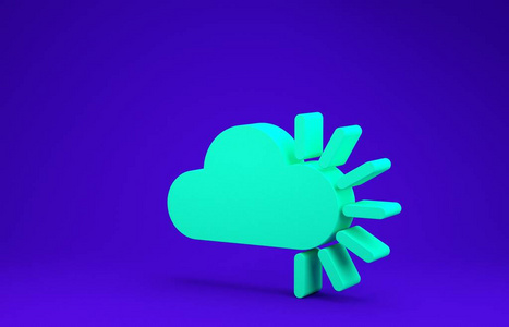 蓝色背景上隔离的绿色多云图标。极简主义概念。三维插图三维渲染