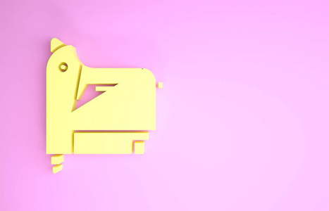黄色电动建筑订书机图标隔离在粉红色背景上。工作工具。极简主义概念。三维插图三维渲染
