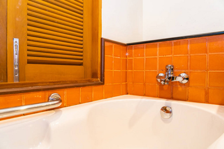 Empty white bathtub decoration interior of toilet