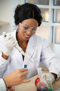 scientist with equipment and science experiments, laboratory gla