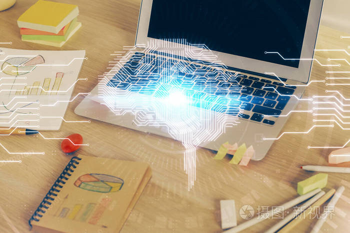 用计算机和脑全息图对工作台进行多次曝光头脑风暴概念