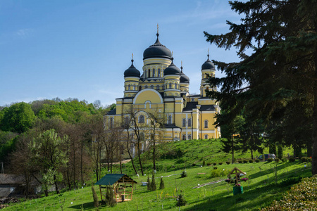 Beautiful view of Orthodox Hincu Monastery located in Moldova 