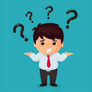 许多问号矢量卡通商业人士好奇的是头上有许多问号.照片