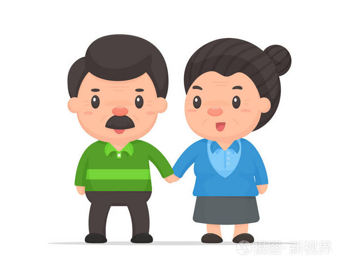 卡通老人矢量退休后生活幸福的老夫妇