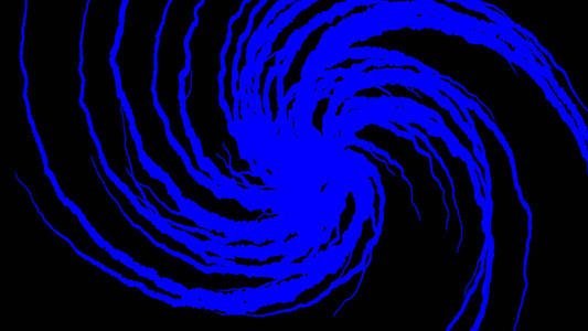 抽象的黑色背景上旋转的蓝色发光线条。动画。美丽的蓝色旋转漩涡弯曲的线条。