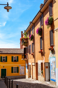 特写镜头 古董 壁画 村庄 意大利语 绘画 城市 房子 赭石