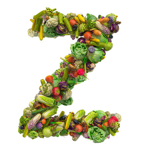 字母Z，蔬菜字体。三维渲染