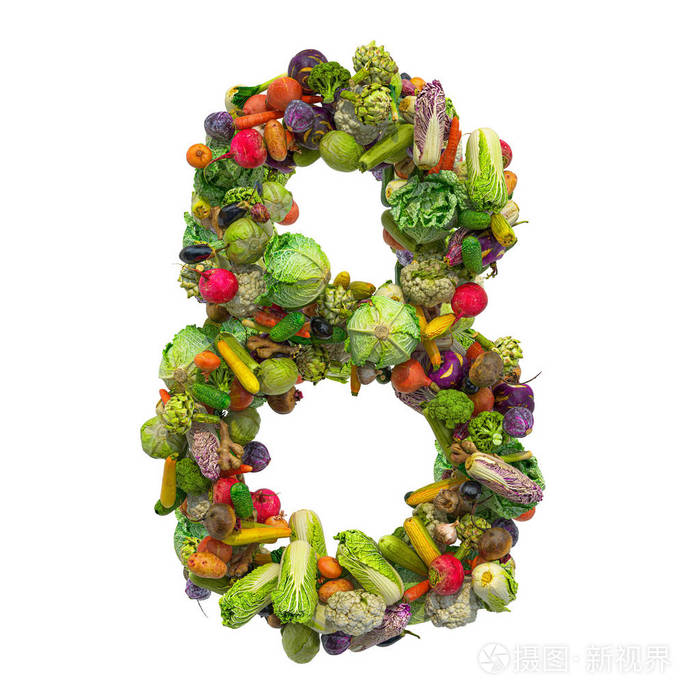 来自蔬菜的数字8,3d渲染
