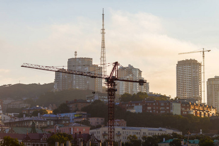 建筑 起重机 机器 举起 行业 电缆 城市 活动 插图 建设者