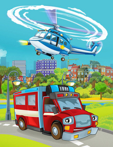 有趣的 紧急情况 汽车 直升机 动漫 美丽的 卡通 蓄水池
