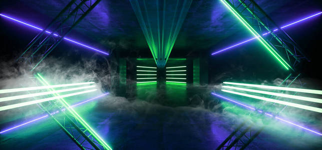 烟雾舞俱乐部建筑霓虹灯舞台光束激光器发光