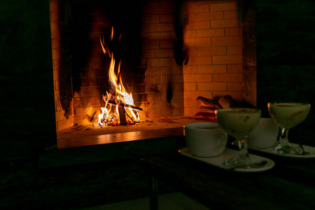 新的 十二月 杯子 咖啡 房子 火焰 温暖的 庆祝 可可