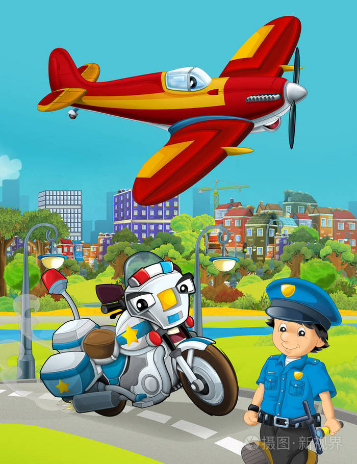 动画片中警车在路上行驶消防员pl