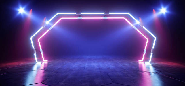 Stage Neon Lasers Glowing Sci Fi Retro Blue Purple Construction 