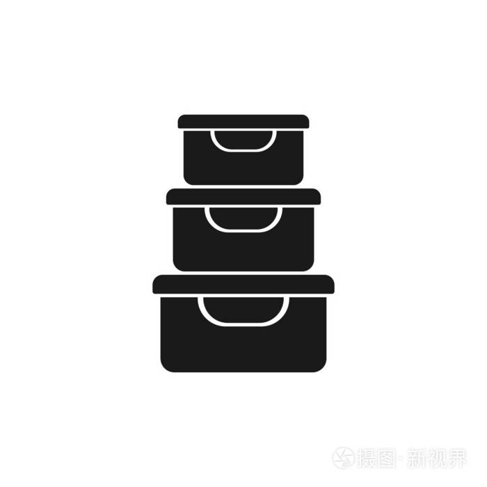食品容器图标.塑料或玻璃盒子储存食物.厨房用具保存容器.