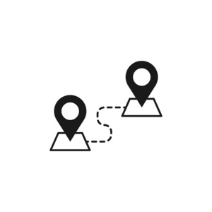 位置图标。白色背景上隔离的两个别针标志。导航地图，gps，方向，路线符号，完美的移动应用程序和网站界面设计。