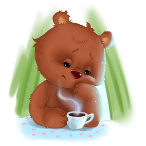 熊妈妈早上喝咖啡累了。