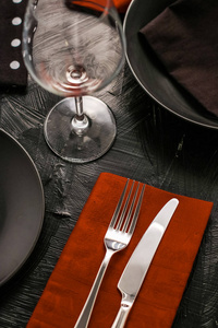 Empty tableware with brown napkin, food styling plating props, d