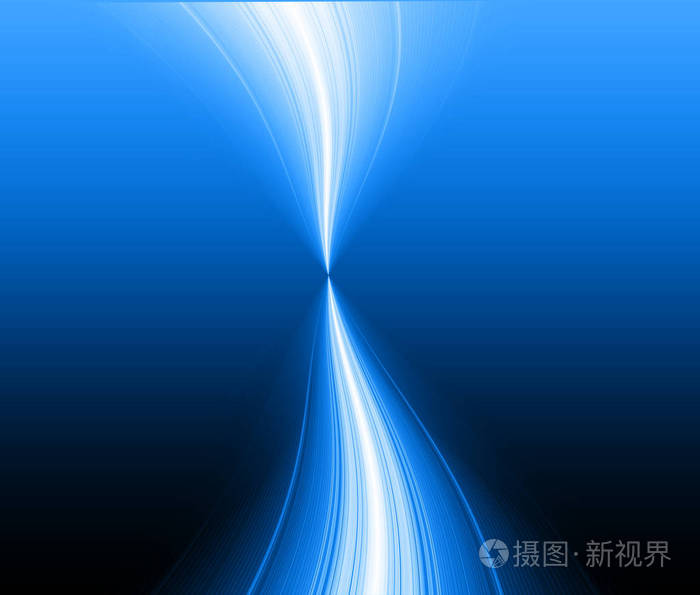 在渐变的蓝色和深色背景上弯曲光线