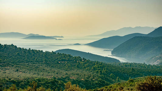 夏天 季节 小山 天空 美丽的 露水 早晨 希腊语 场景