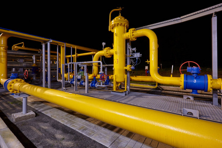 Pipeline system at a gas production and processing plant. 