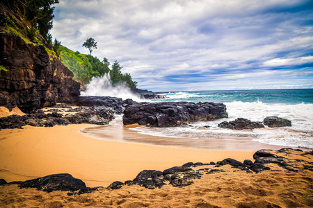 夏天 波动 假日 海滩 夏威夷 海洋 风景 旅游业 岩石