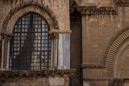 耶路撒冷圣地古城基督教教堂建筑背景石墙拱窗